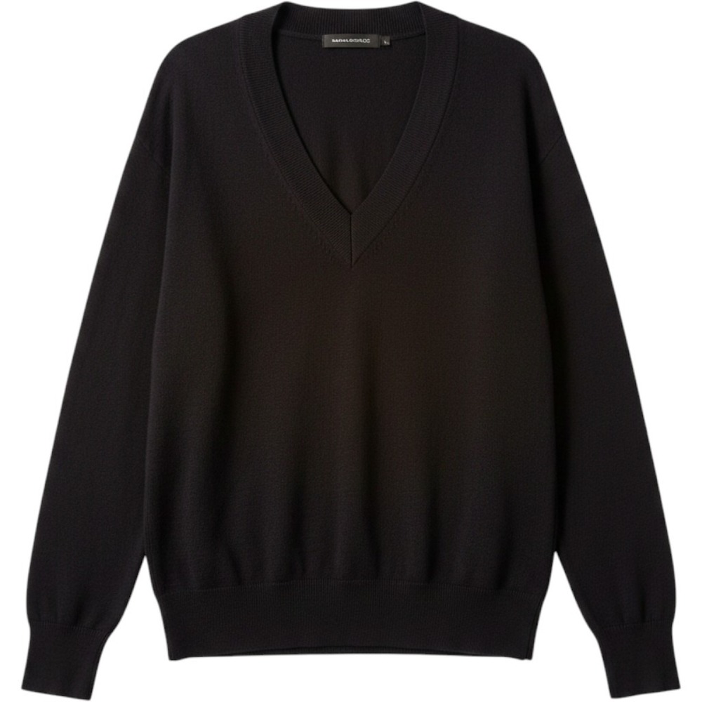 Banana‎ Republic Deep V-Neck Sweater L Black Silk Cashmere Blend Knit Minimalist
